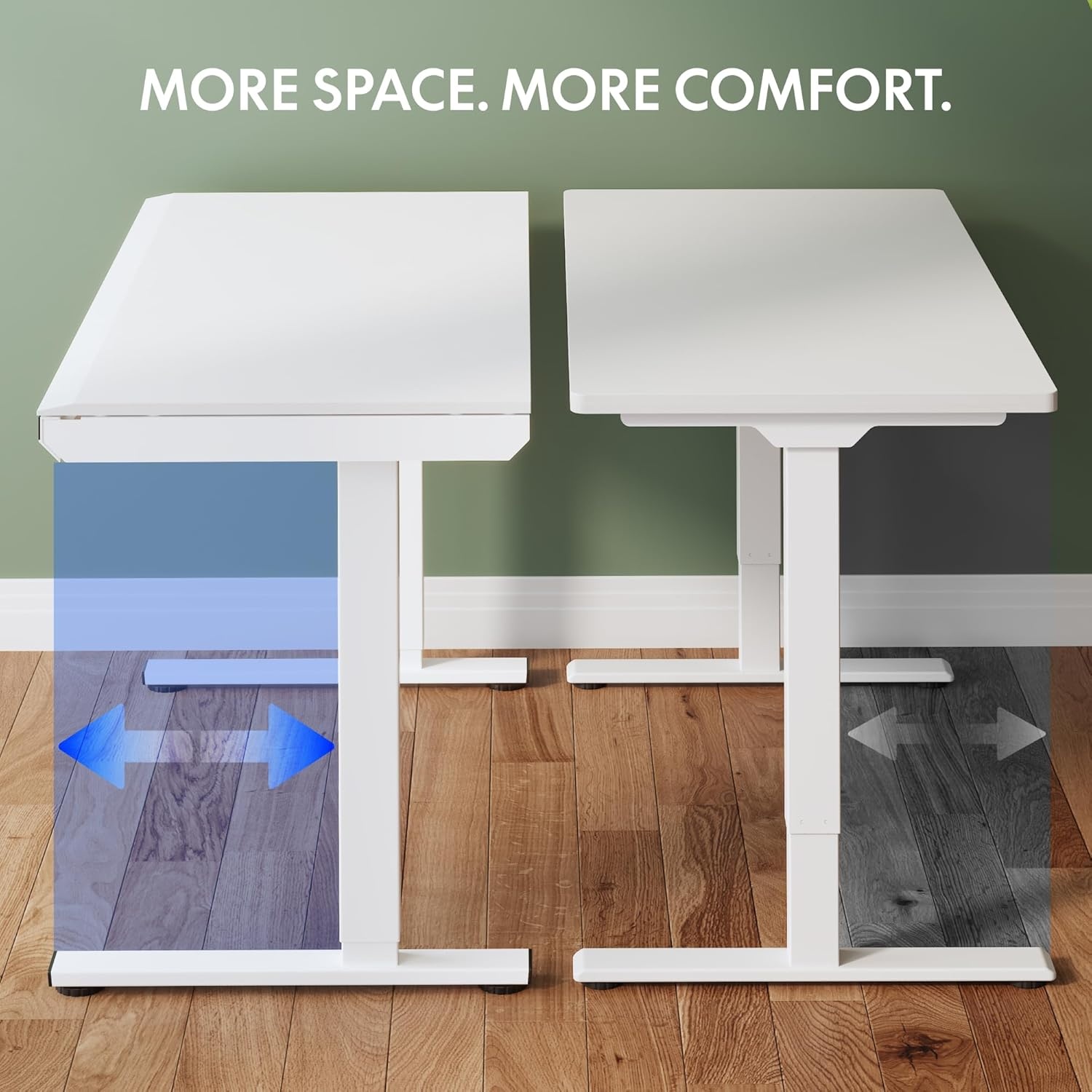 image:imageFLEXISPOT Comhar Electric Pure Glass Standing Desk with Drawer Desktop amp USB Charge Ports 48 Ergonomic Height Adjustable Sit to Stand Desk for Home Office White GlassWood