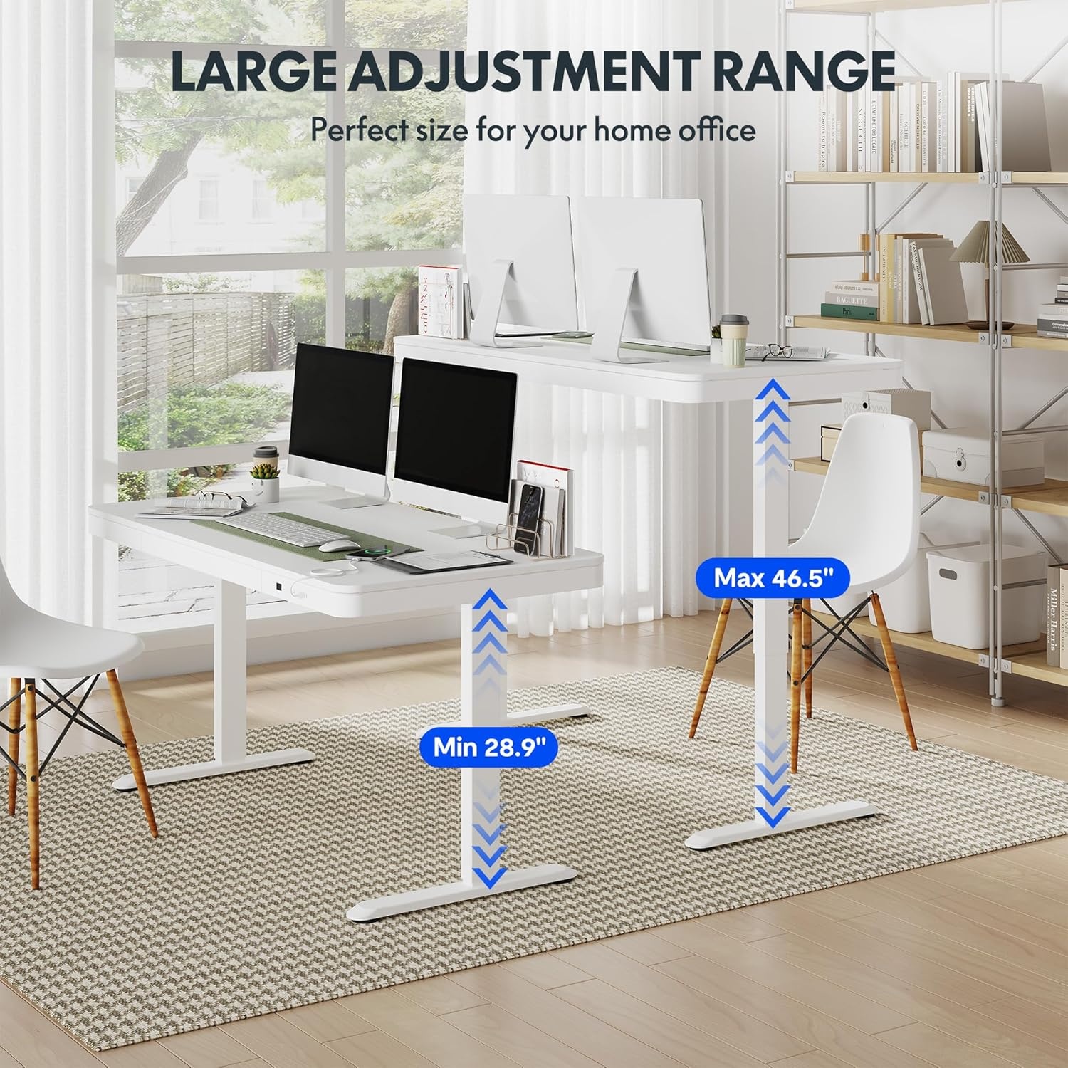 image:imageFLEXISPOT Comhar Electric Pure Glass Standing Desk with Drawer Desktop amp USB Charge Ports 48 Ergonomic Height Adjustable Sit to Stand Desk for Home Office White GlassWood
