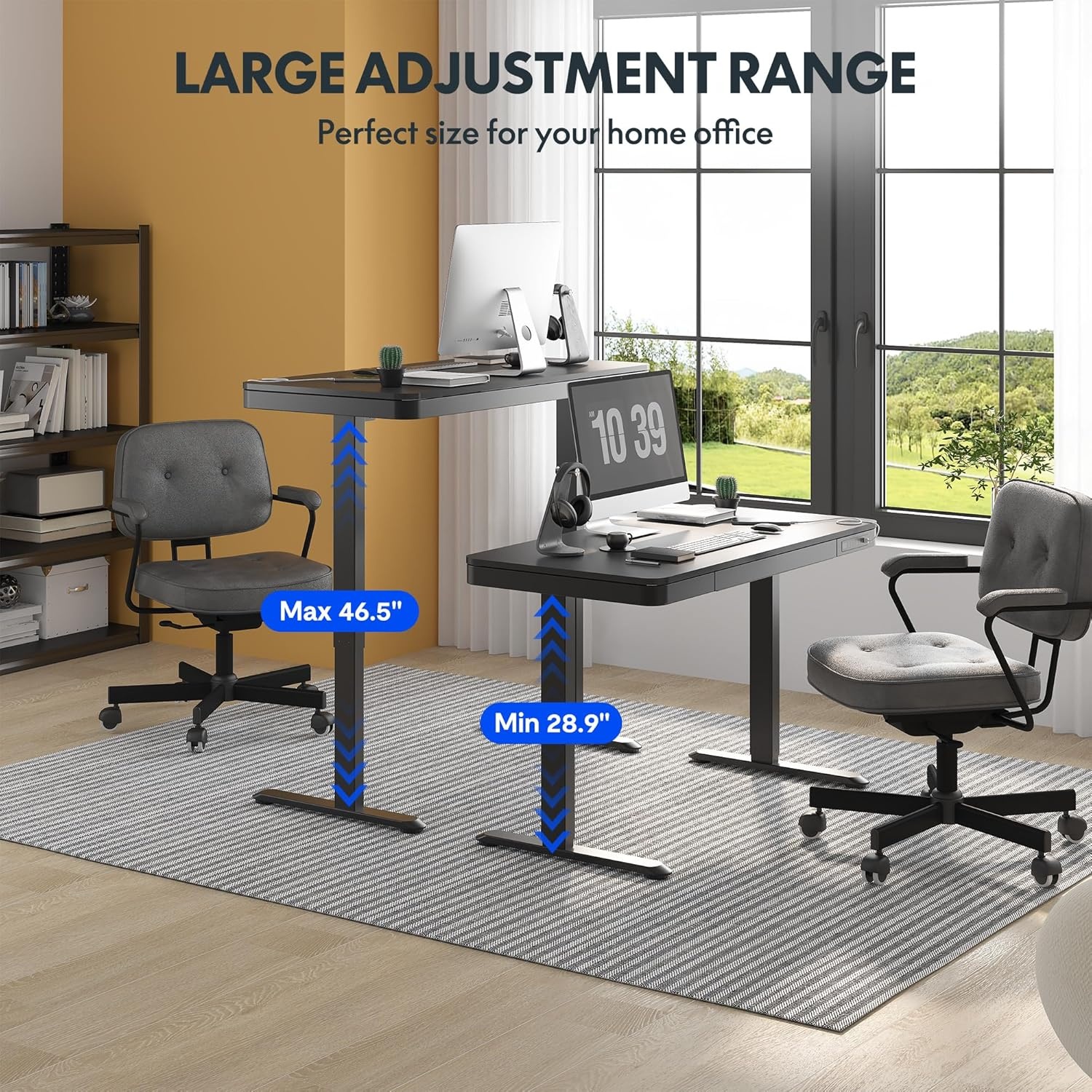 image:imageFLEXISPOT Comhar Electric Pure Glass Standing Desk with Drawer Desktop amp USB Charge Ports 48 Ergonomic Height Adjustable Sit to Stand Desk for Home Office White GlassWood