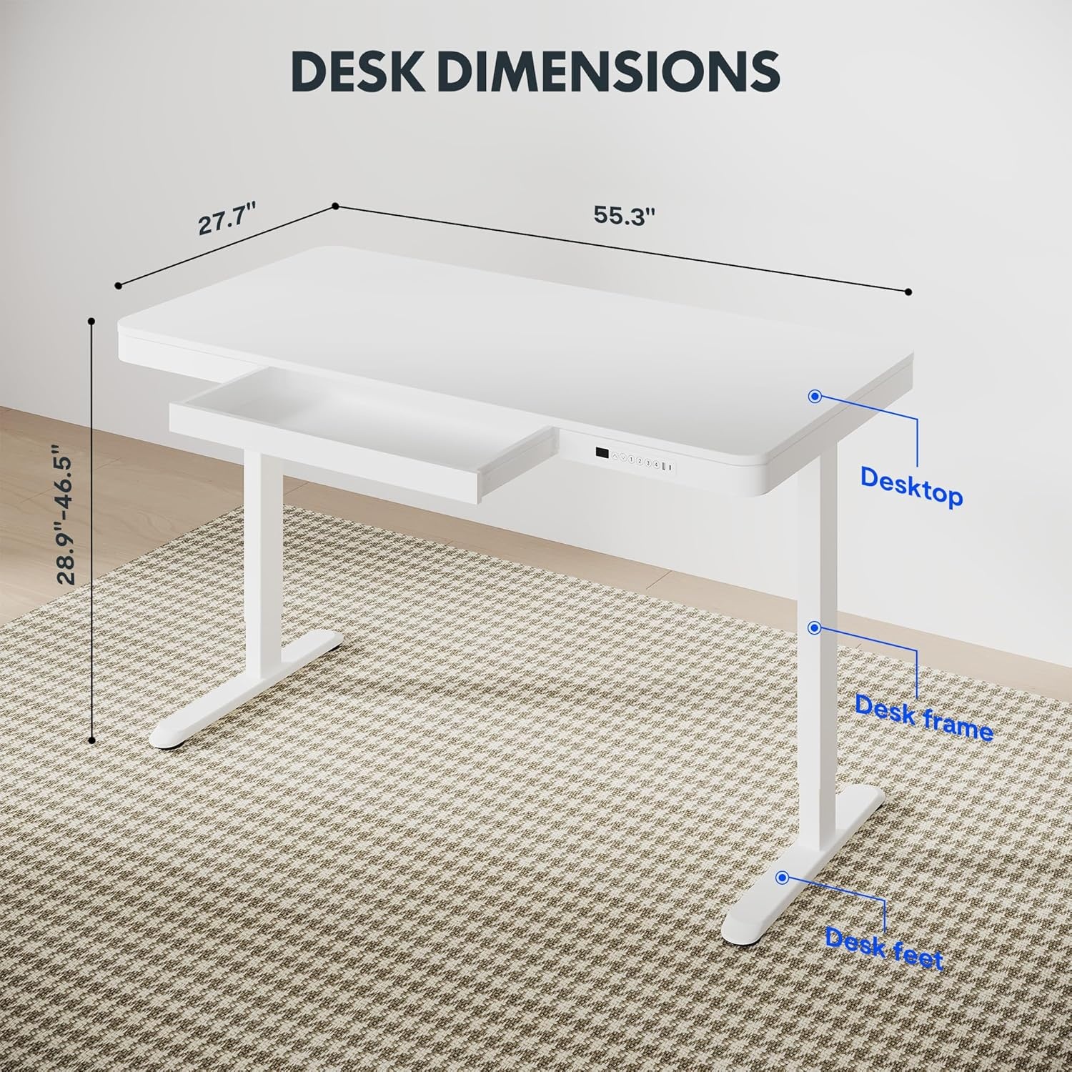 image:imageFLEXISPOT Comhar Electric Pure Glass Standing Desk with Drawer Desktop amp USB Charge Ports 48 Ergonomic Height Adjustable Sit to Stand Desk for Home Office White GlassWood