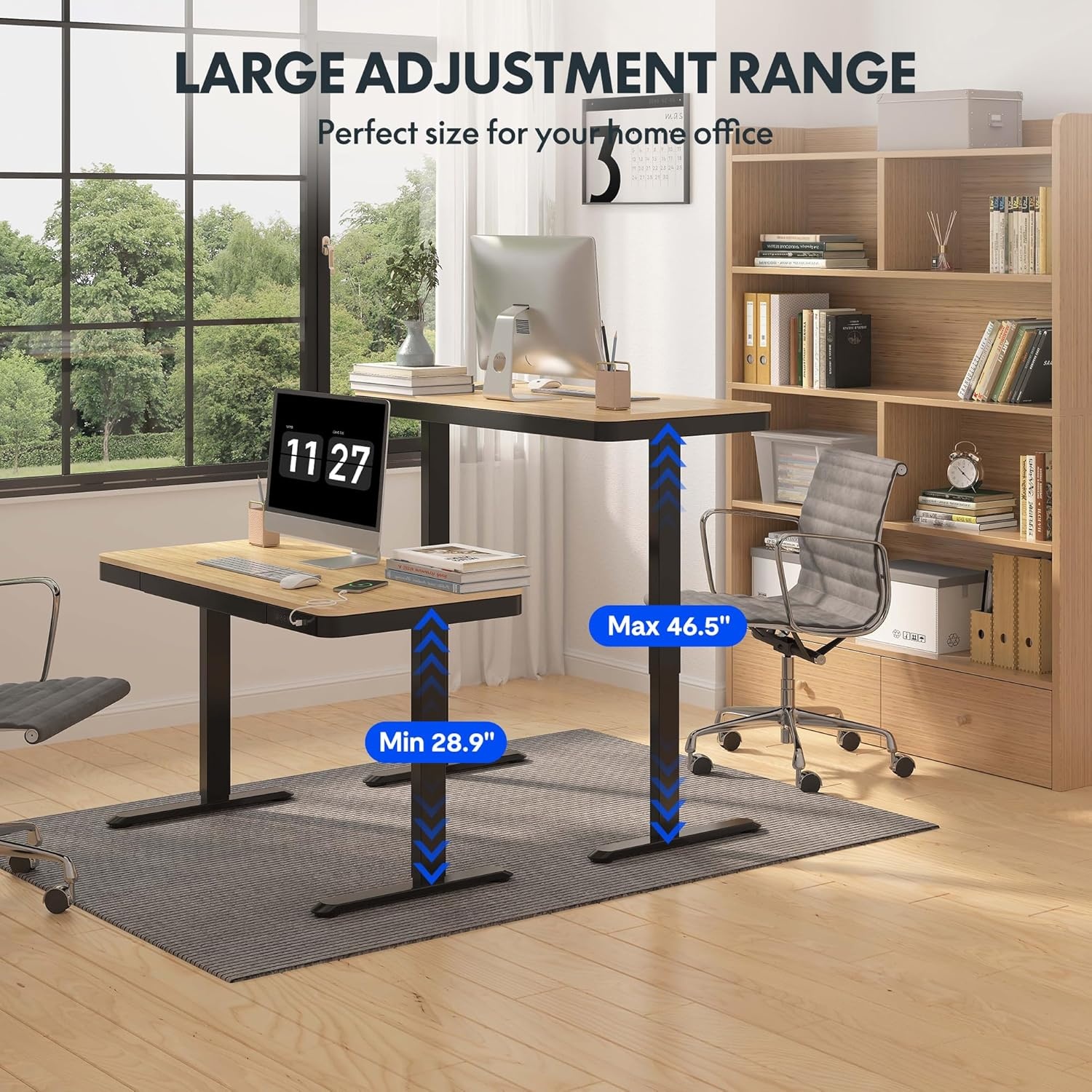 image:imageFLEXISPOT Comhar Electric Pure Glass Standing Desk with Drawer Desktop amp USB Charge Ports 48 Ergonomic Height Adjustable Sit to Stand Desk for Home Office White GlassWood