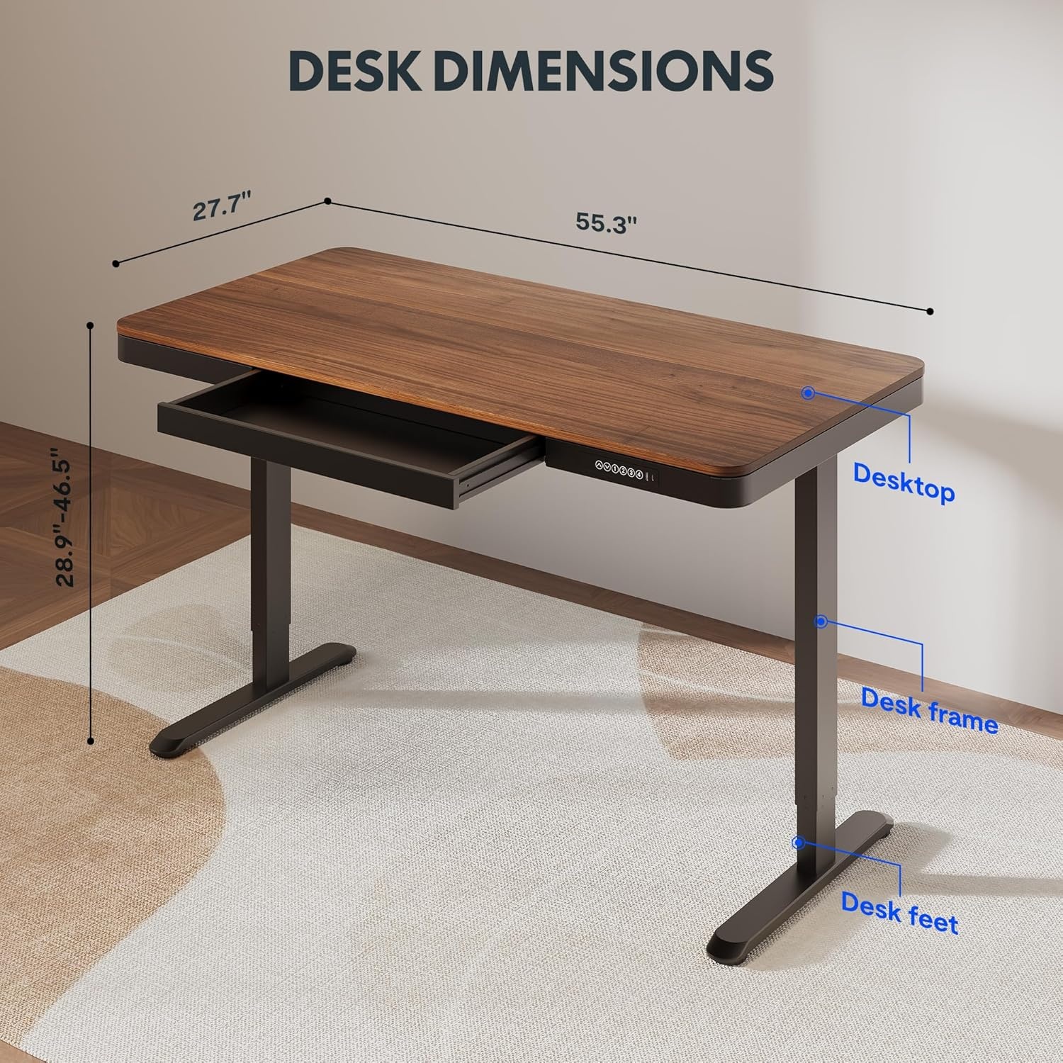 image:imageFLEXISPOT Comhar Electric Pure Glass Standing Desk with Drawer Desktop amp USB Charge Ports 48 Ergonomic Height Adjustable Sit to Stand Desk for Home Office White GlassWood