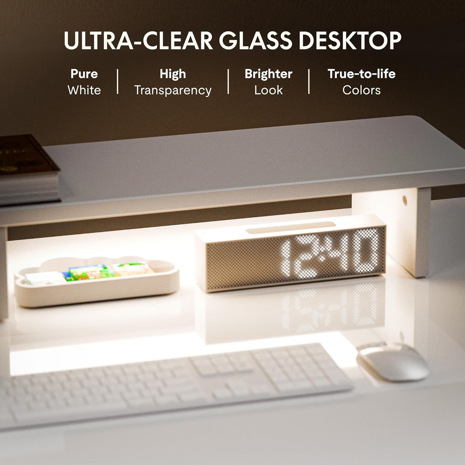 image:imageFLEXISPOT Comhar Electric Pure Glass Standing Desk with Drawer Desktop amp USB Charge Ports 48 Ergonomic Height Adjustable Sit to Stand Desk for Home Office White GlassGlass
