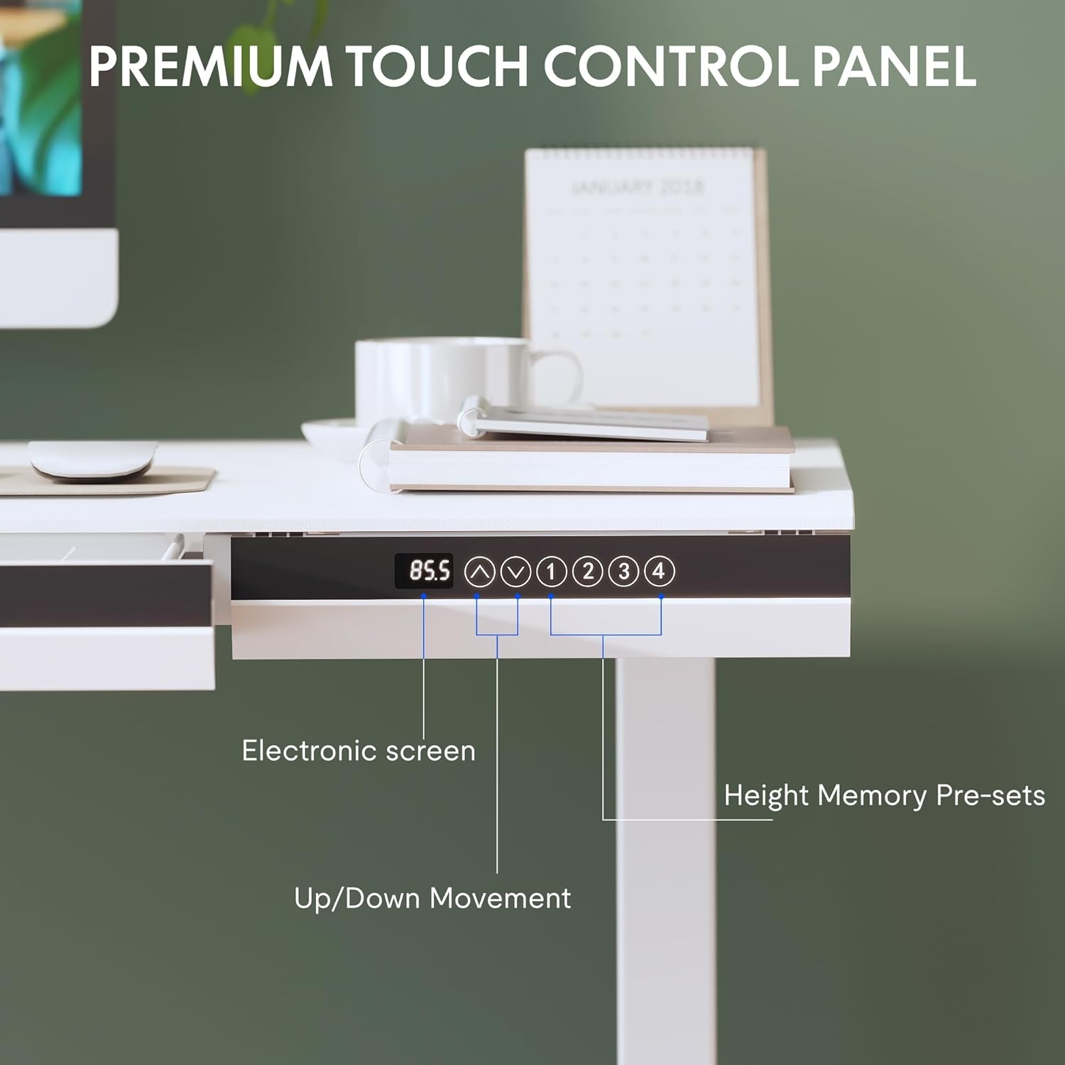image:imageFLEXISPOT Comhar Electric Pure Glass Standing Desk with Drawer Desktop amp USB Charge Ports 48 Ergonomic Height Adjustable Sit to Stand Desk for Home Office White GlassWood