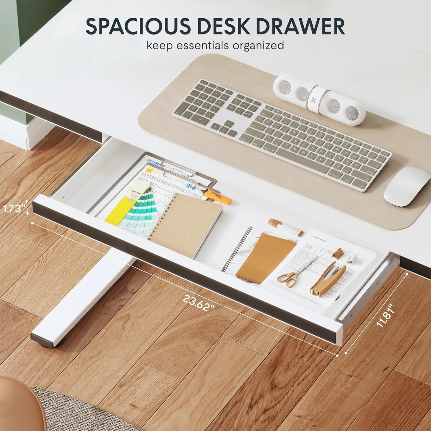image:imageFLEXISPOT Comhar Electric Pure Glass Standing Desk with Drawer Desktop amp USB Charge Ports 48 Ergonomic Height Adjustable Sit to Stand Desk for Home Office White GlassWood