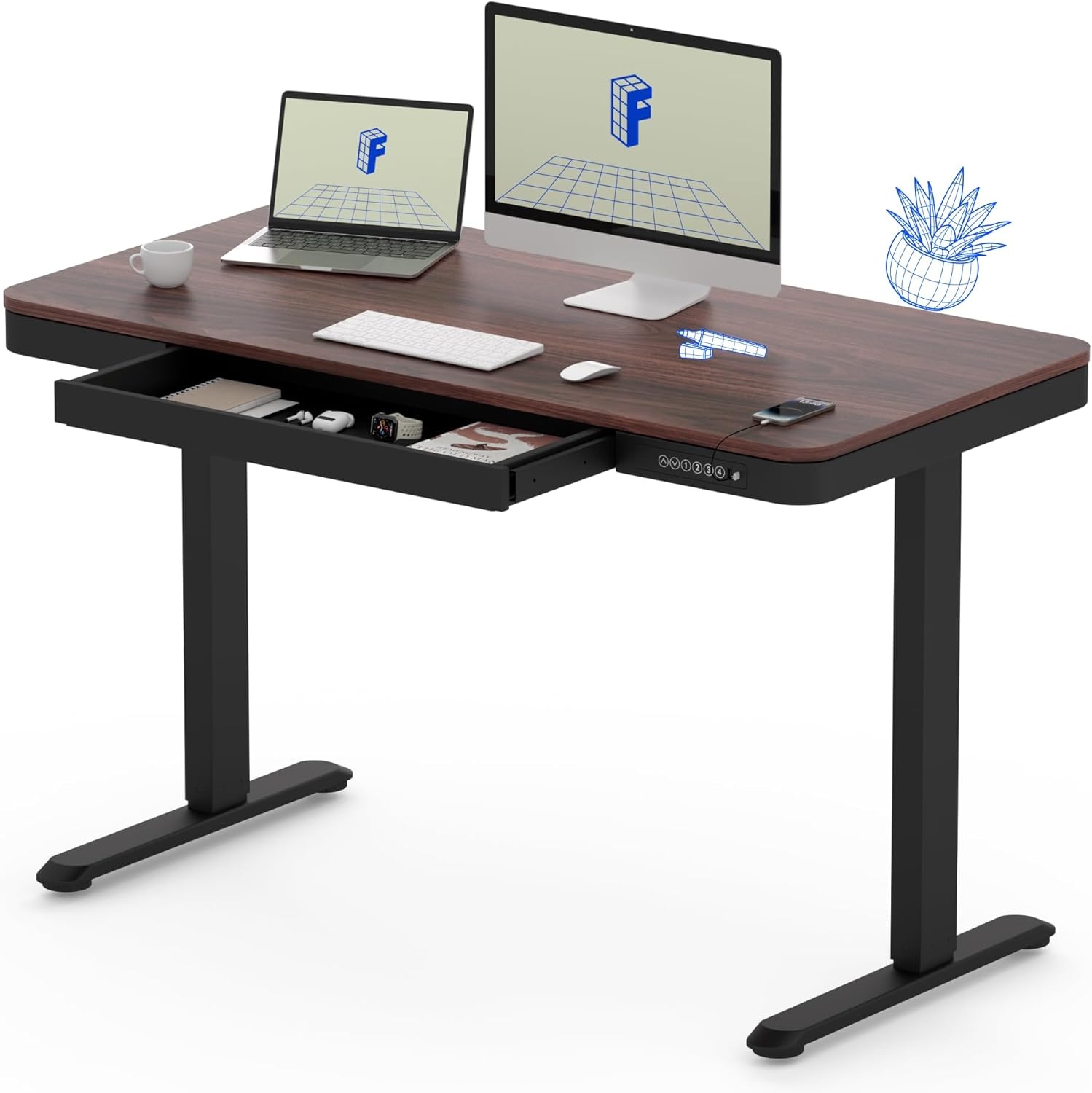 image:imageFLEXISPOT Comhar Electric Pure Glass Standing Desk with Drawer Desktop amp USB Charge Ports 48 Ergonomic Height Adjustable Sit to Stand Desk for Home Office White GlassWood