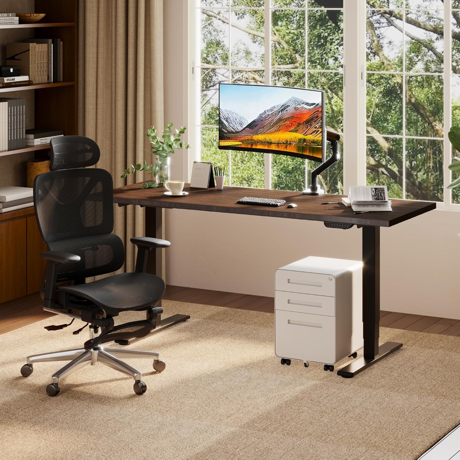 image:imageFLEXISPOT E6 MAX Bamboo Dual Motor 48x24 Inch 3Stage Heavy Duty Standing Desk 330lbs Weight Capacity Height Adjustable Desk wCable Management amp Wheels Solid Bamboo Desktop Black FrameBlack Frame Walnut Bamboo Top