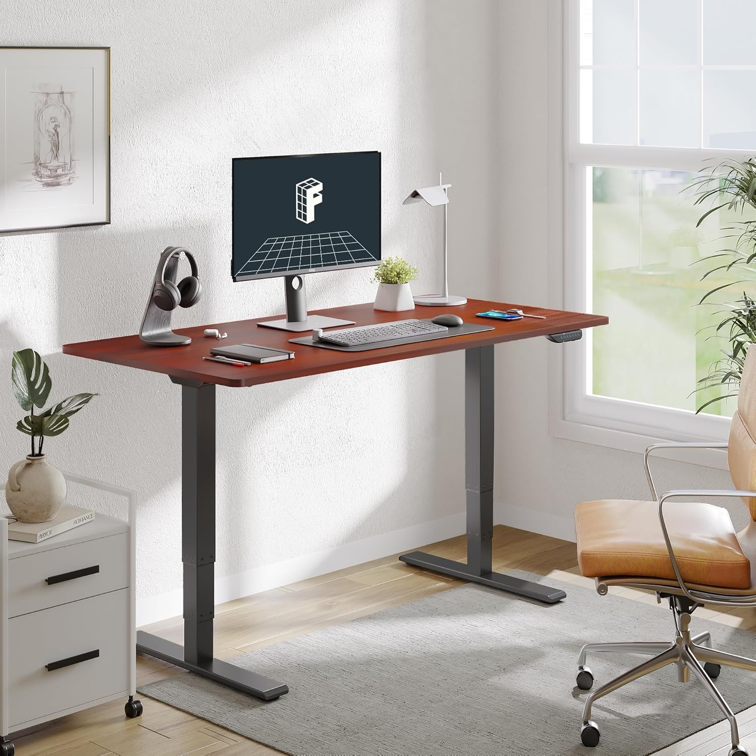 image:imageFLEXISPOT E6 MAX Bamboo Dual Motor 48x24 Inch 3Stage Heavy Duty Standing Desk 330lbs Weight Capacity Height Adjustable Desk wCable Management amp Wheels Solid Bamboo Desktop Black FrameBlack Frame Mahogany Top