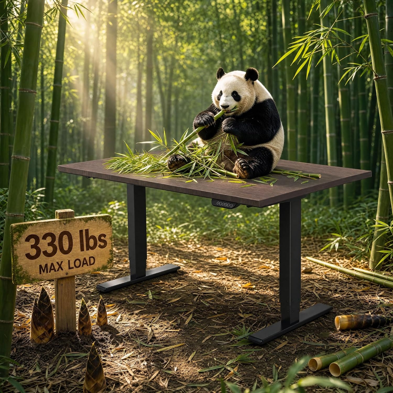 image:imageFLEXISPOT E6 MAX Bamboo Dual Motor 48x24 Inch 3Stage Heavy Duty Standing Desk 330lbs Weight Capacity Height Adjustable Desk wCable Management amp Wheels Solid Bamboo Desktop Black FrameBlack Frame Walnut Bamboo Top