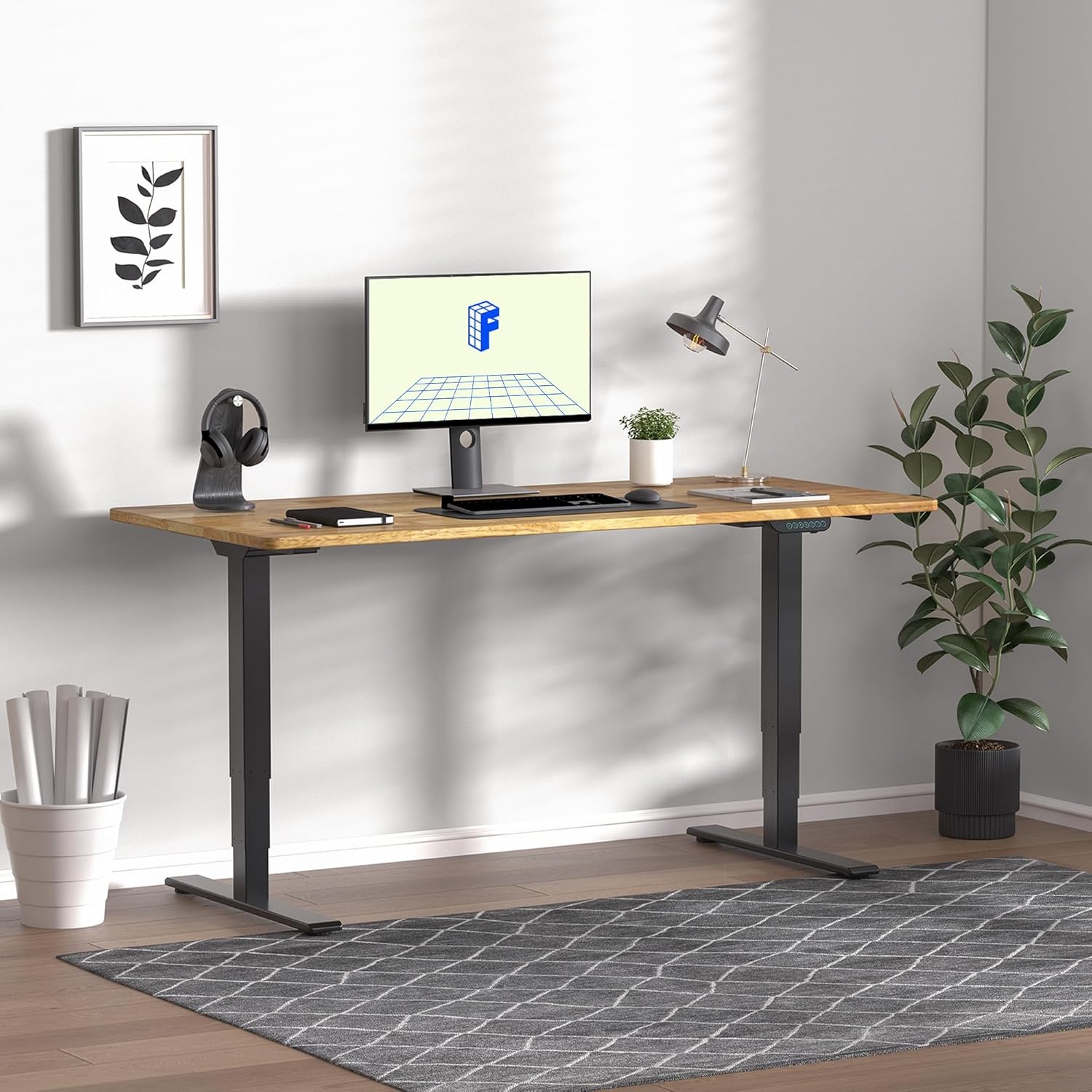 image:imageFLEXISPOT E6 MAX Bamboo Dual Motor 48x24 Inch 3Stage Heavy Duty Standing Desk 330lbs Weight Capacity Height Adjustable Desk wCable Management amp Wheels Solid Bamboo Desktop Black FrameBlack Frame Natural Timber Top