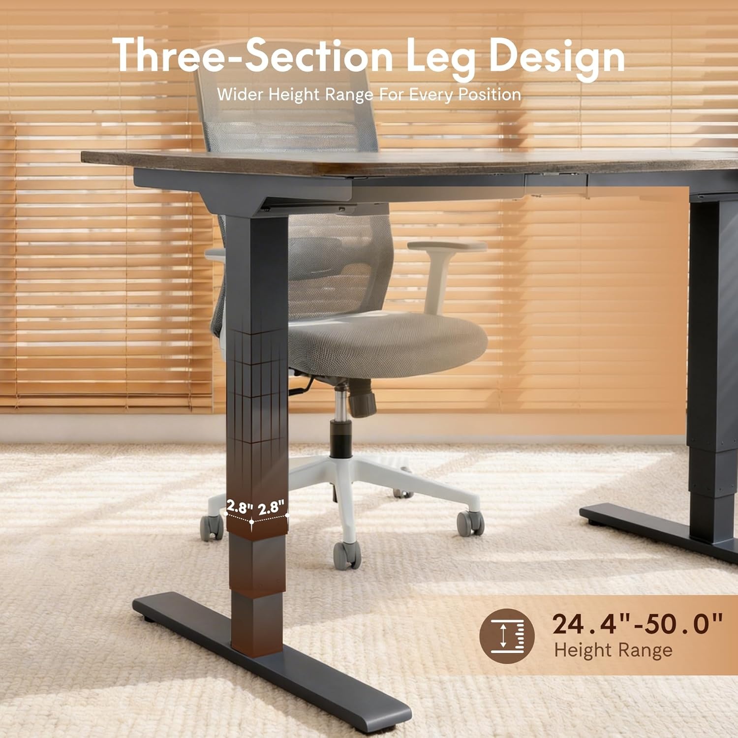 image:imageFLEXISPOT E6 MAX Bamboo Dual Motor 48x24 Inch 3Stage Heavy Duty Standing Desk 330lbs Weight Capacity Height Adjustable Desk wCable Management amp Wheels Solid Bamboo Desktop Black FrameBlack Frame Natural Top