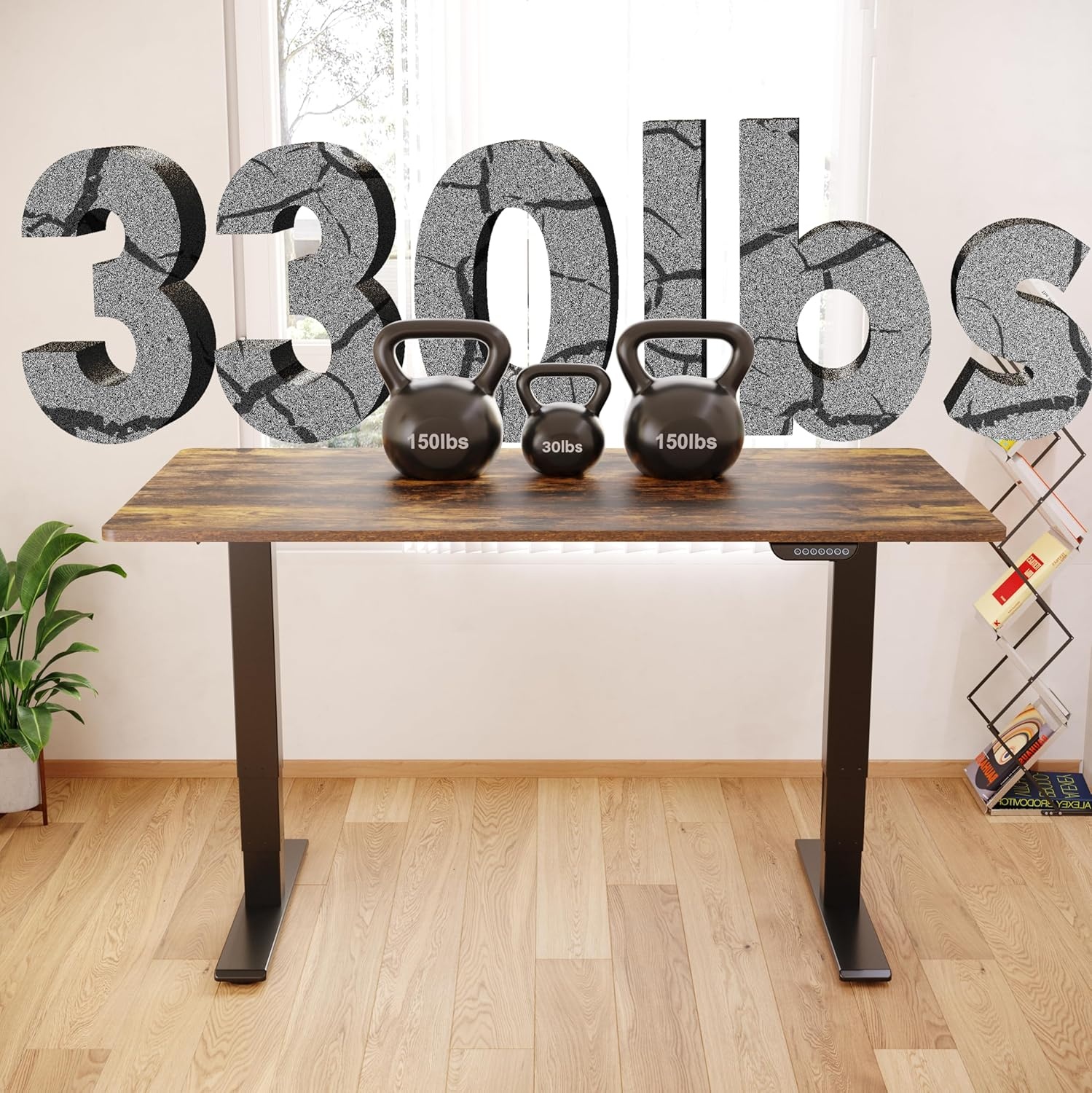 image:imageFLEXISPOT E6 MAX Bamboo Dual Motor 48x24 Inch 3Stage Heavy Duty Standing Desk 330lbs Weight Capacity Height Adjustable Desk wCable Management amp Wheels Solid Bamboo Desktop Black FrameBlack Frame Special Walnut Top