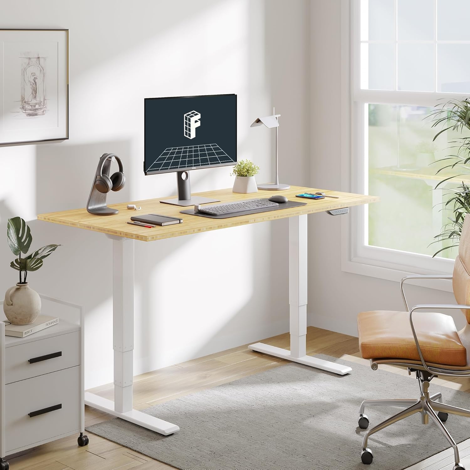 image:imageFLEXISPOT E6 MAX Bamboo Dual Motor 48x24 Inch 3Stage Heavy Duty Standing Desk 330lbs Weight Capacity Height Adjustable Desk wCable Management amp Wheels Solid Bamboo Desktop Black FrameWhite Frame Bamboo Top
