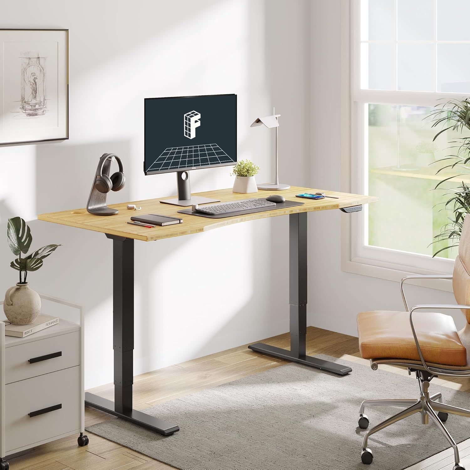 image:imageFLEXISPOT E6 MAX Woodix Acacia Solid Wood 60x30 Dual Motor Heavy Duty Standing Desk 330lbs Capacity 3Stage Height Adjustable Desk wCable Management amp WheelsNatural Acacia Wood White FrameBlack Frame Curved Bamboo Top