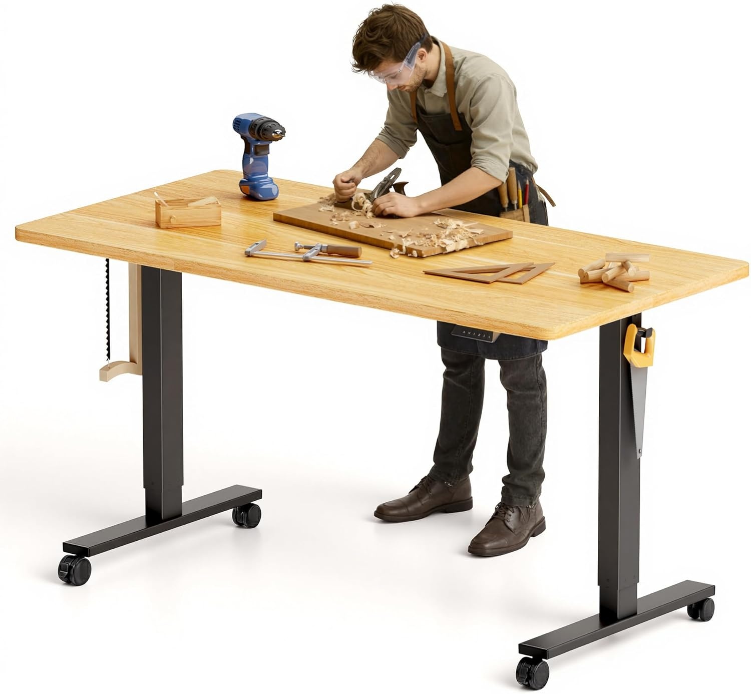 image:imageFLEXISPOT Electric Adjustable Workbench 55x28 Inches Ergonomic Worktable with Drawer for Garage Workshop Office and Home Spacious Desktop for Woodworking Sewing and Crafts White 3 Packages5528 Maple