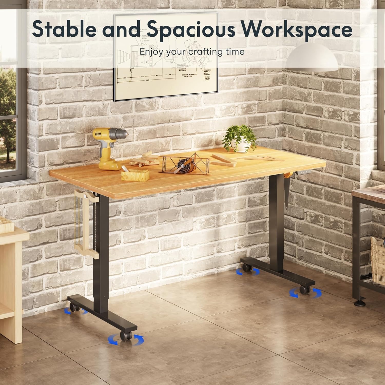image:imageFLEXISPOT Electric Adjustable Workbench 55x28 Inches Ergonomic Worktable with Drawer for Garage Workshop Office and Home Spacious Desktop for Woodworking Sewing and Crafts White 3 Packages5528 Maple