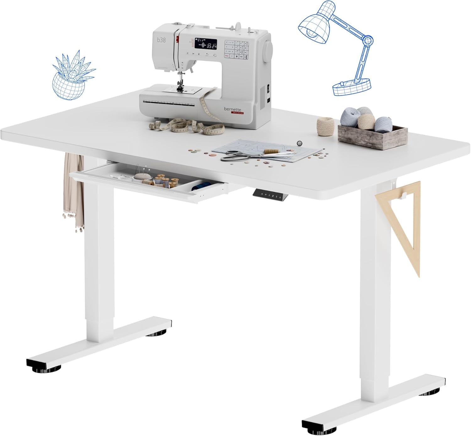 image:imageFLEXISPOT Electric Adjustable Workbench 55x28 Inches Ergonomic Worktable with Drawer for Garage Workshop Office and Home Spacious Desktop for Woodworking Sewing and Crafts White 3 Packages4830 White