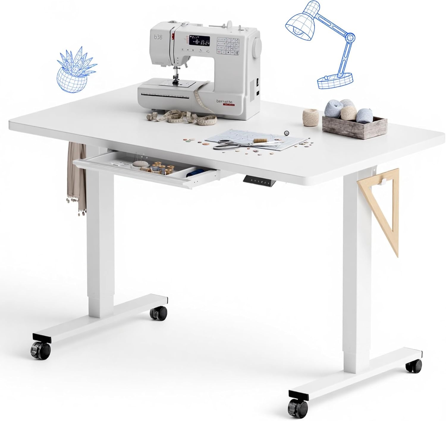 image:imageFLEXISPOT Electric Adjustable Workbench 55x28 Inches Ergonomic Worktable with Drawer for Garage Workshop Office and Home Spacious Desktop for Woodworking Sewing and Crafts White 3 Packages4830 White