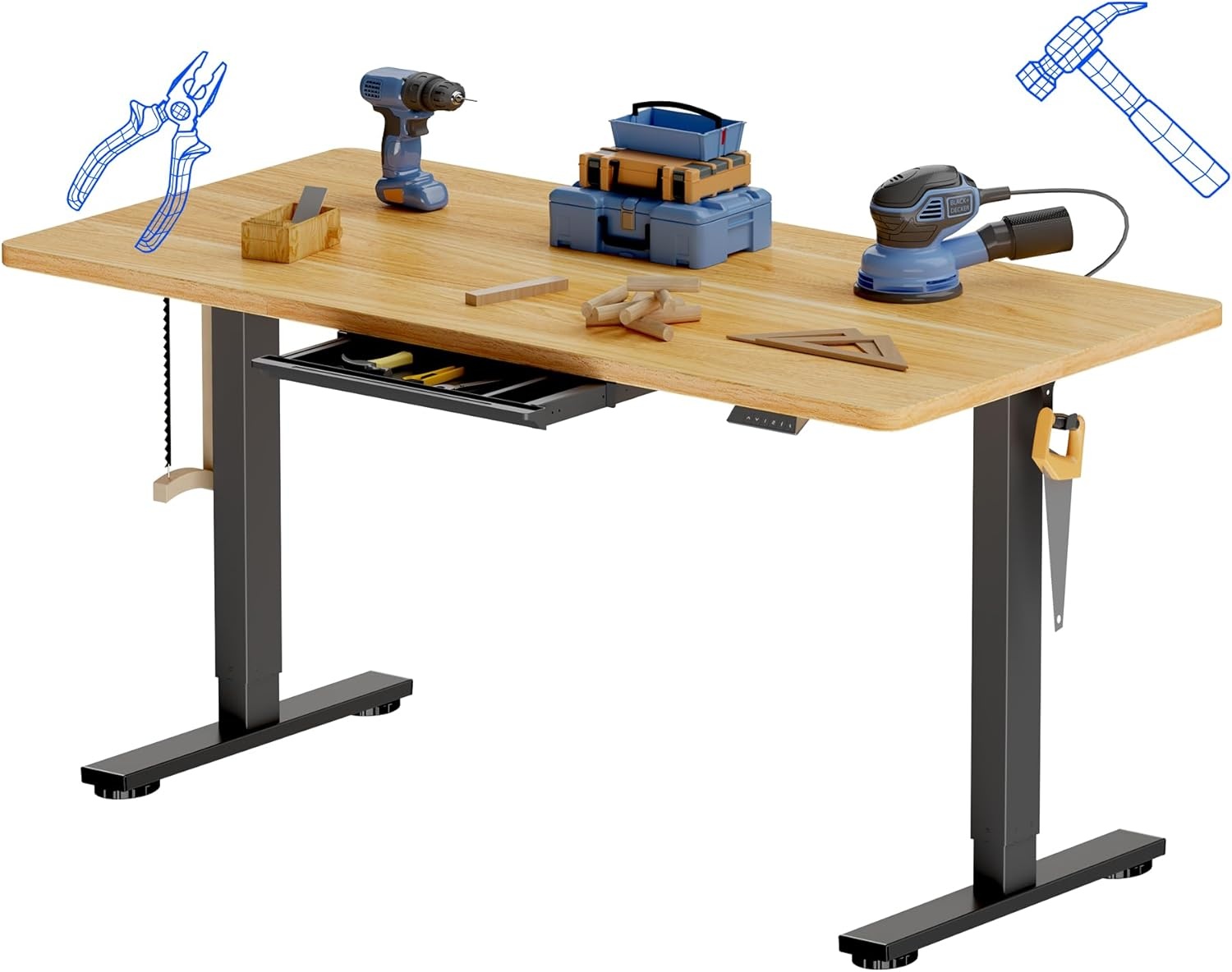 image:imageFLEXISPOT Electric Adjustable Workbench 55x28 Inches Ergonomic Worktable with Drawer for Garage Workshop Office and Home Spacious Desktop for Woodworking Sewing and Crafts White 3 Packages5528 Maple