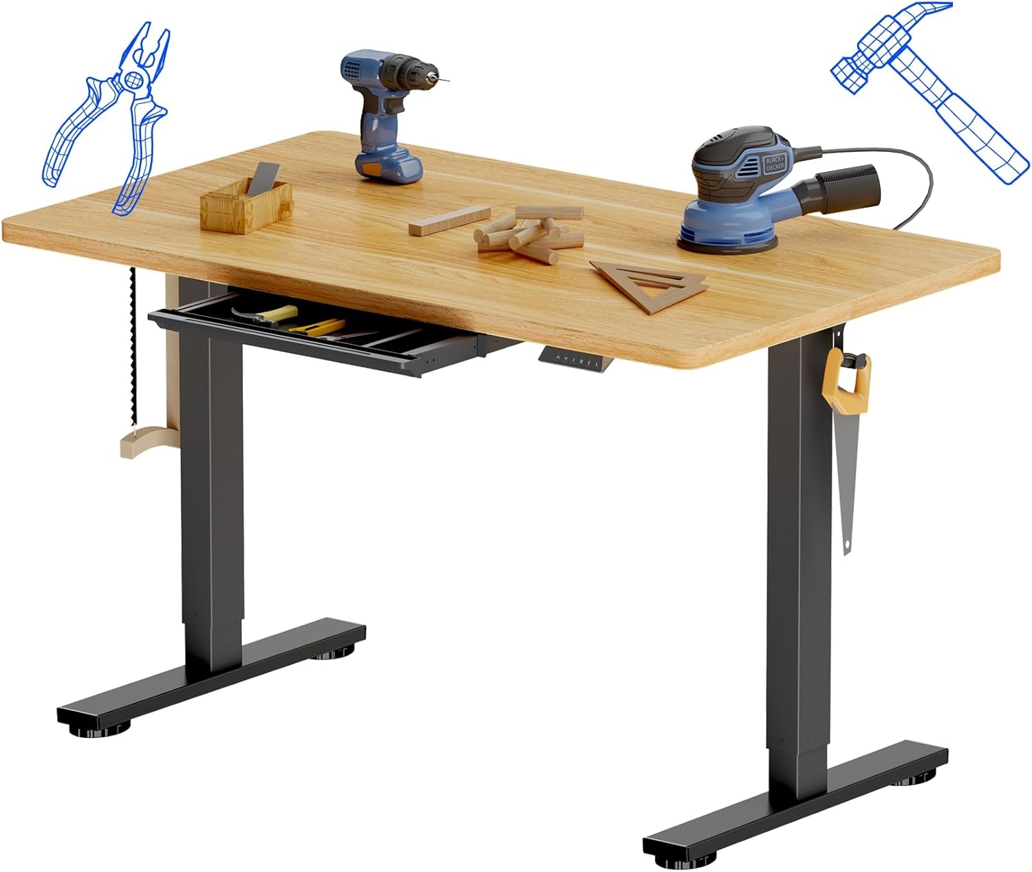 image:imageFLEXISPOT Electric Adjustable Workbench 55x28 Inches Ergonomic Worktable with Drawer for Garage Workshop Office and Home Spacious Desktop for Woodworking Sewing and Crafts White 3 Packages4830 Maple