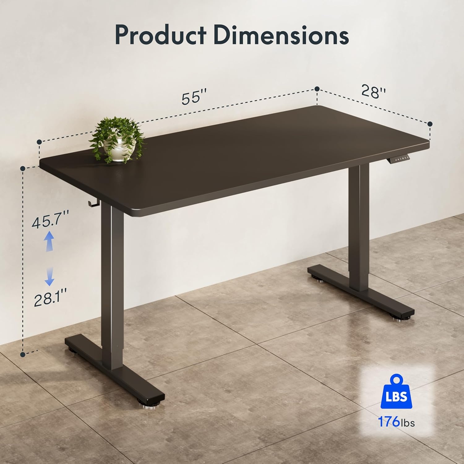 image:imageFLEXISPOT Electric Adjustable Workbench 55x28 Inches Ergonomic Worktable with Drawer for Garage Workshop Office and Home Spacious Desktop for Woodworking Sewing and Crafts White 3 Packages5528 Black