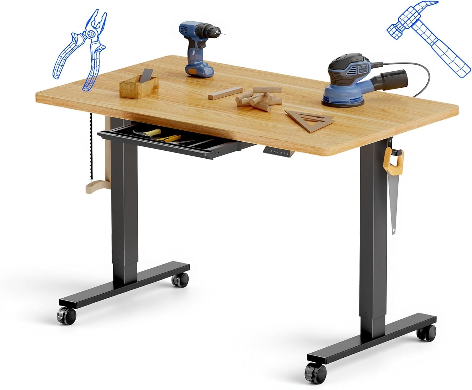 image:imageFLEXISPOT Electric Adjustable Workbench 55x28 Inches Ergonomic Worktable with Drawer for Garage Workshop Office and Home Spacious Desktop for Woodworking Sewing and Crafts White 3 Packages4830 Maple