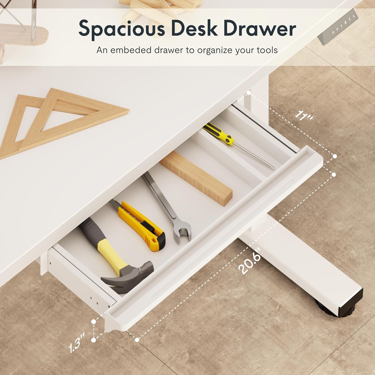 image:imageFLEXISPOT Electric Adjustable Workbench 55x28 Inches Ergonomic Worktable with Drawer for Garage Workshop Office and Home Spacious Desktop for Woodworking Sewing and Crafts White 3 Packages5528 White
