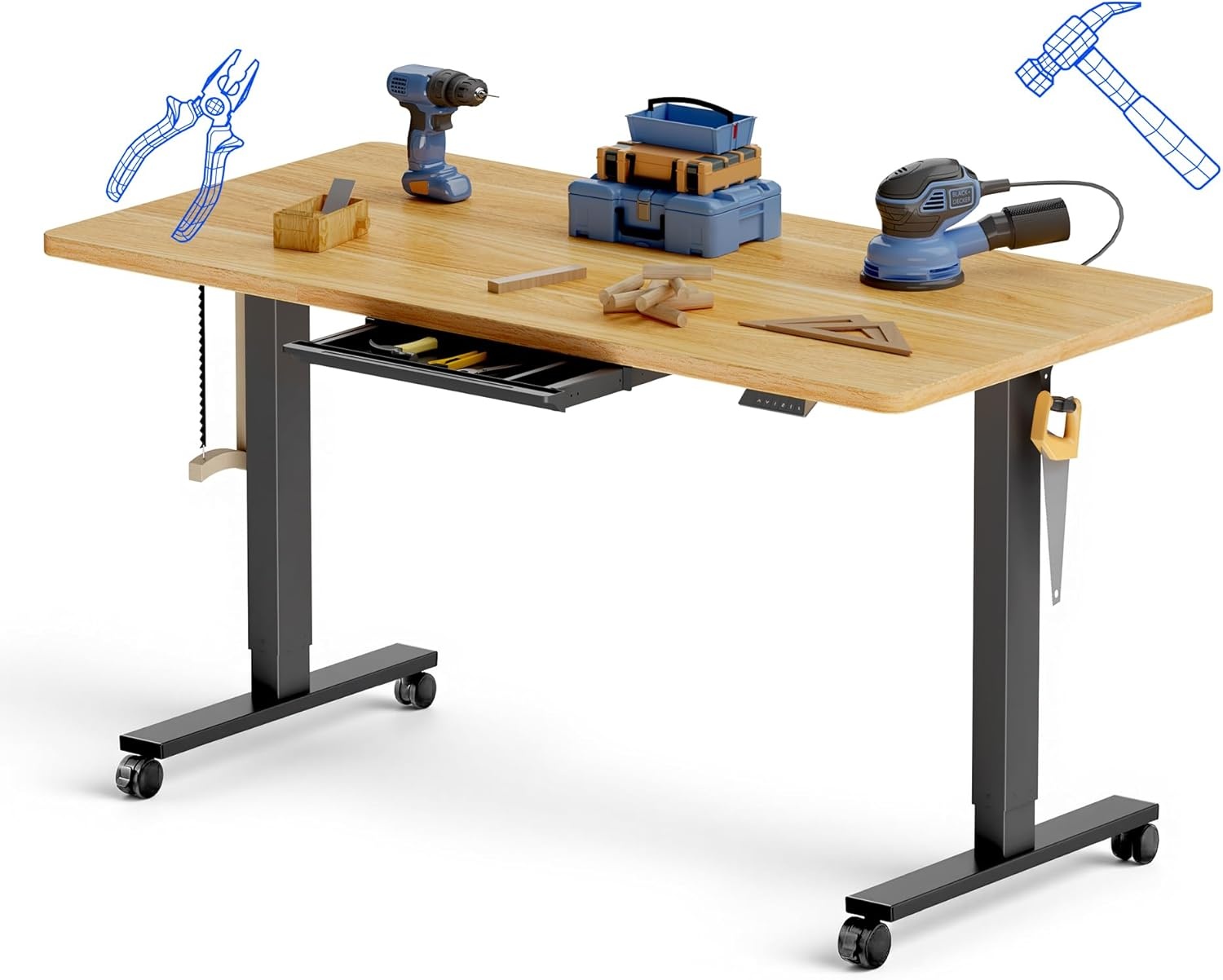image:imageFLEXISPOT Electric Adjustable Workbench 55x28 Inches Ergonomic Worktable with Drawer for Garage Workshop Office and Home Spacious Desktop for Woodworking Sewing and Crafts White 3 Packages5528 Maple