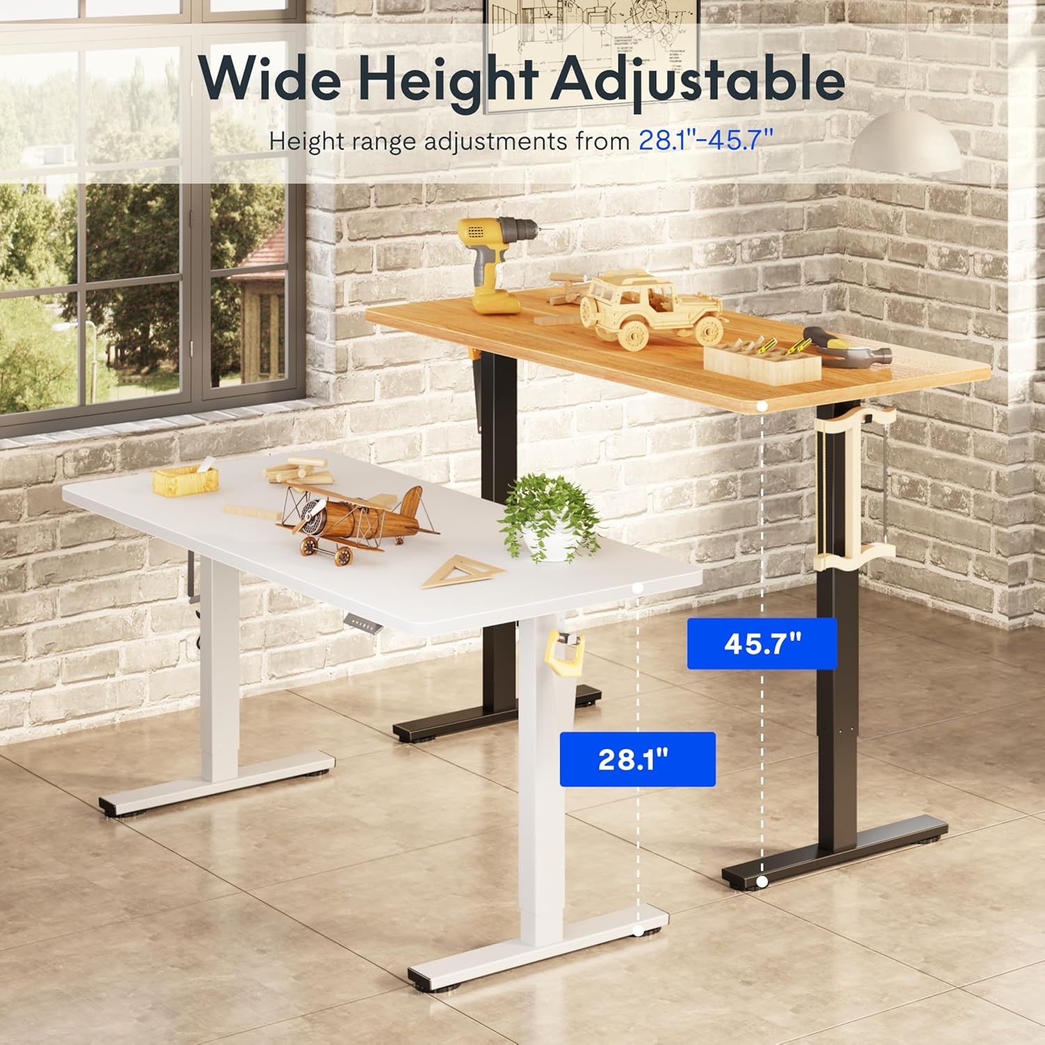 image:imageFLEXISPOT Electric Adjustable Workbench 55x28 Inches Ergonomic Worktable with Drawer for Garage Workshop Office and Home Spacious Desktop for Woodworking Sewing and Crafts White 3 Packages5528 White