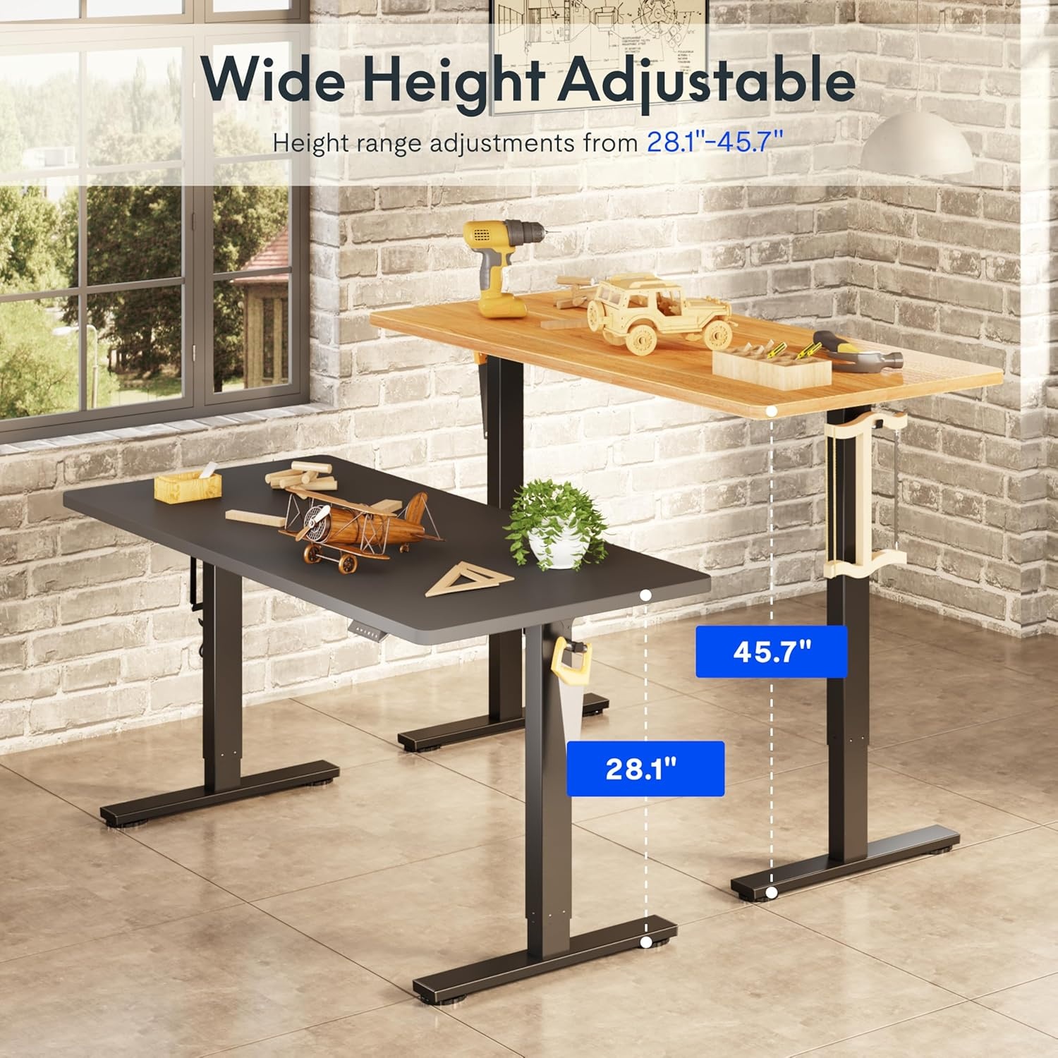 image:imageFLEXISPOT Electric Adjustable Workbench 55x28 Inches Ergonomic Worktable with Drawer for Garage Workshop Office and Home Spacious Desktop for Woodworking Sewing and Crafts White 3 Packages4830 Maple