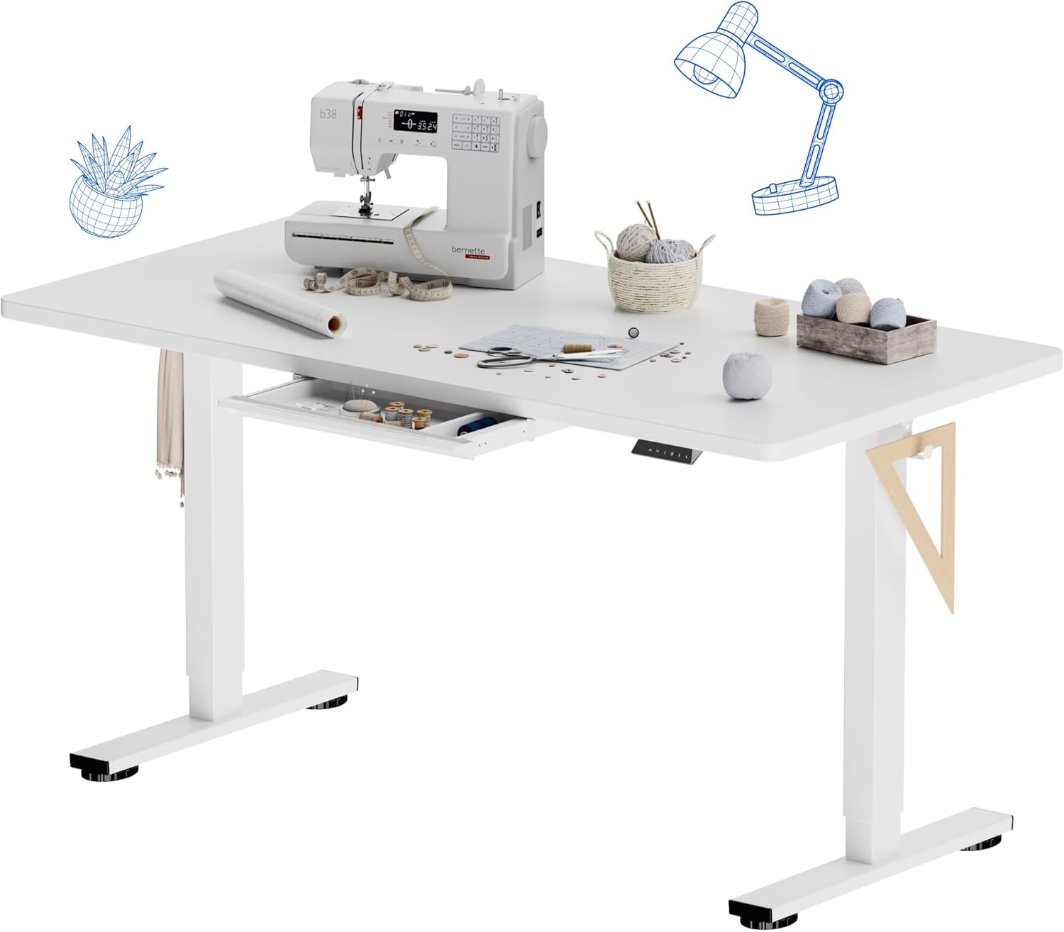 image:imageFLEXISPOT Electric Adjustable Workbench 55x28 Inches Ergonomic Worktable with Drawer for Garage Workshop Office and Home Spacious Desktop for Woodworking Sewing and Crafts White 3 Packages5528 White