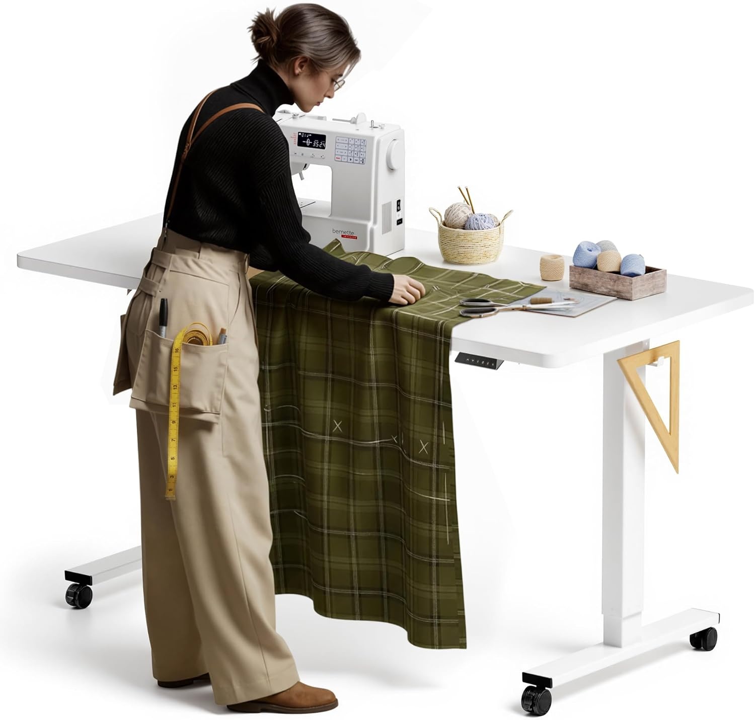 image:imageFLEXISPOT Electric Adjustable Workbench 55x28 Inches Ergonomic Worktable with Drawer for Garage Workshop Office and Home Spacious Desktop for Woodworking Sewing and Crafts White 3 Packages5528 White