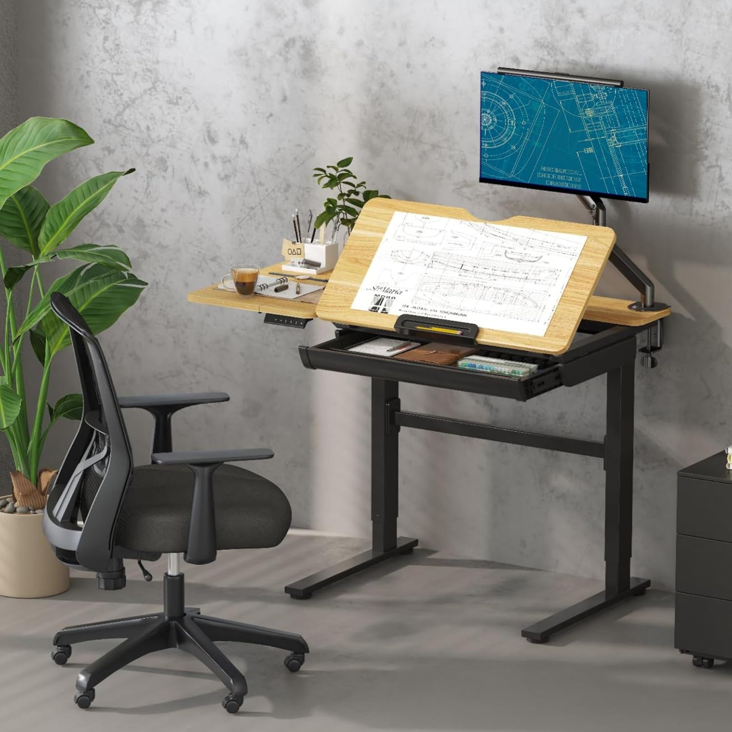 image:imageFLEXISPOT Electric Drafting Table Adjustable Height 472x236 Standing Drawing Desk Extendable Top Craft Workstation wTilting Tabletop Storage Drawer for Study Office Studio Art Adult amp Kid