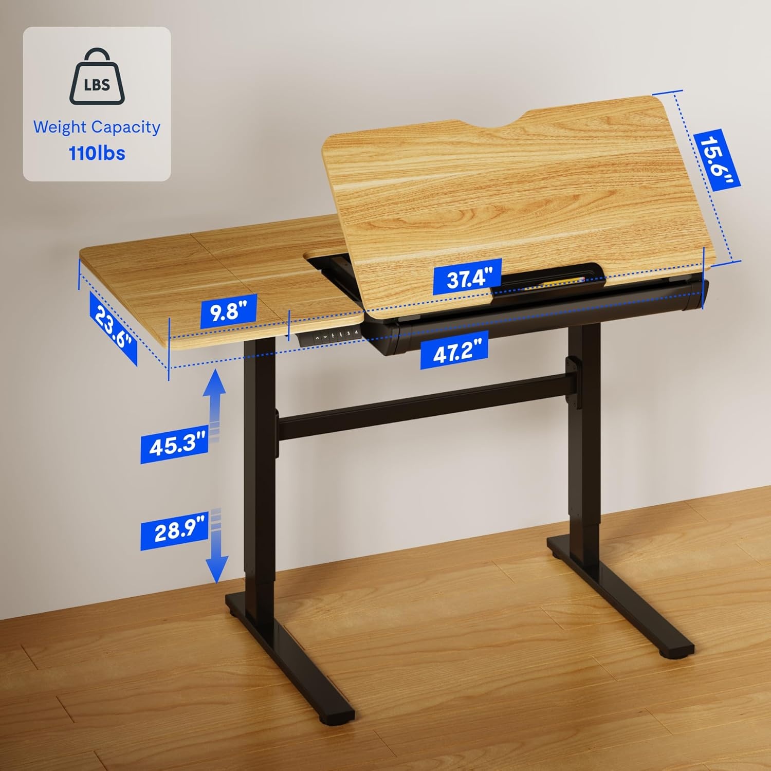 image:imageFLEXISPOT Electric Drafting Table Adjustable Height 472x236 Standing Drawing Desk Extendable Top Craft Workstation wTilting Tabletop Storage Drawer for Study Office Studio Art Adult amp Kid