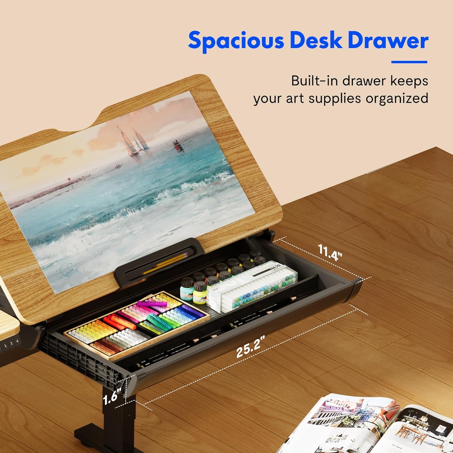 image:imageFLEXISPOT Electric Drafting Table Adjustable Height 472x236 Standing Drawing Desk Extendable Top Craft Workstation wTilting Tabletop Storage Drawer for Study Office Studio Art Adult amp Kid