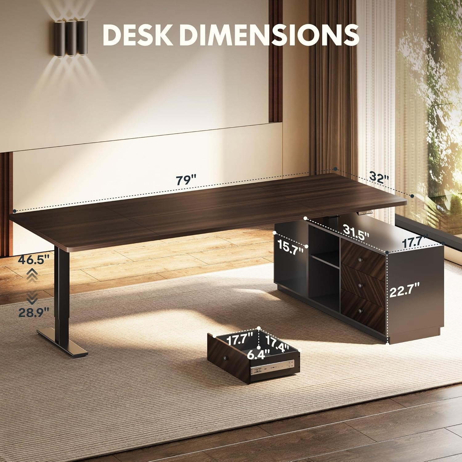 image:imageFLEXISPOT L Shaped Standing Desk with Drawers Large Electric Height Adjustable Executive Desk Sit Stand Desk for Home Office and Workstation Hooks and USB Port 63x28 White Wood GrainBlack Walnut