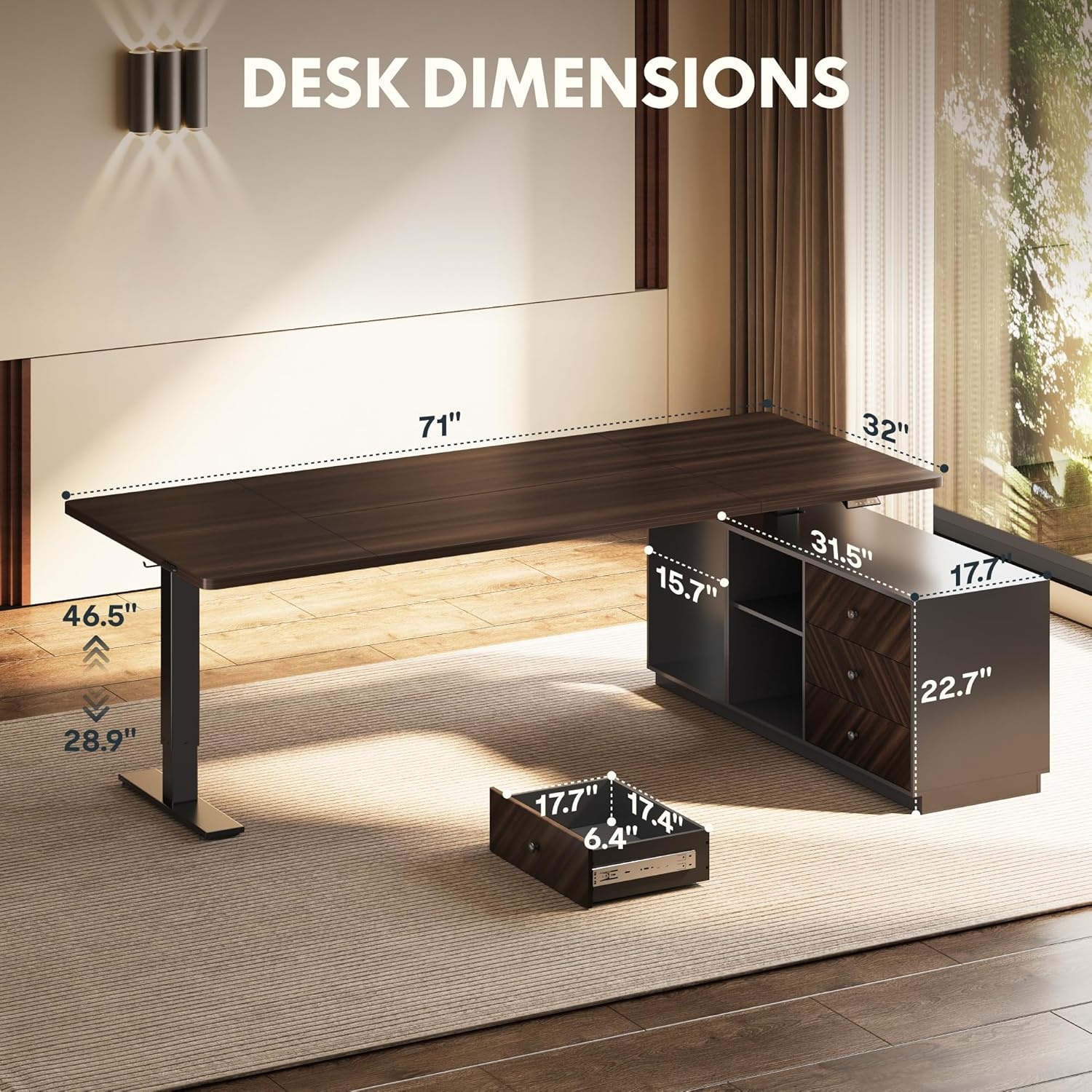 image:imageFLEXISPOT L Shaped Standing Desk with Drawers Large Electric Height Adjustable Executive Desk Sit Stand Desk for Home Office and Workstation Hooks and USB Port 63x28 White Wood GrainBlack Walnut