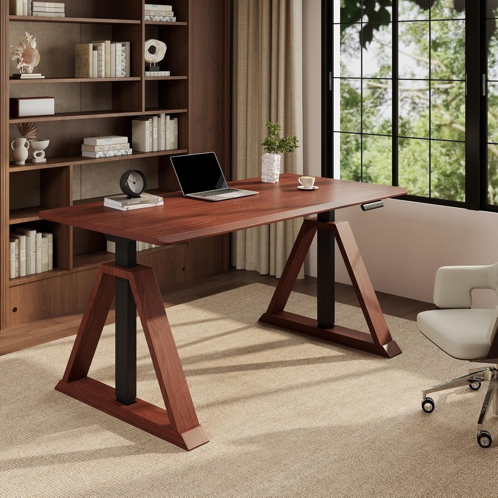 image:imageFLEXISPOT 55 x 48 Inch L Shaped Executive Standing Desk Electric Height Adjustable Desk with Drawers Large Corner Desk for Home Office and Workstation CherryWalnut