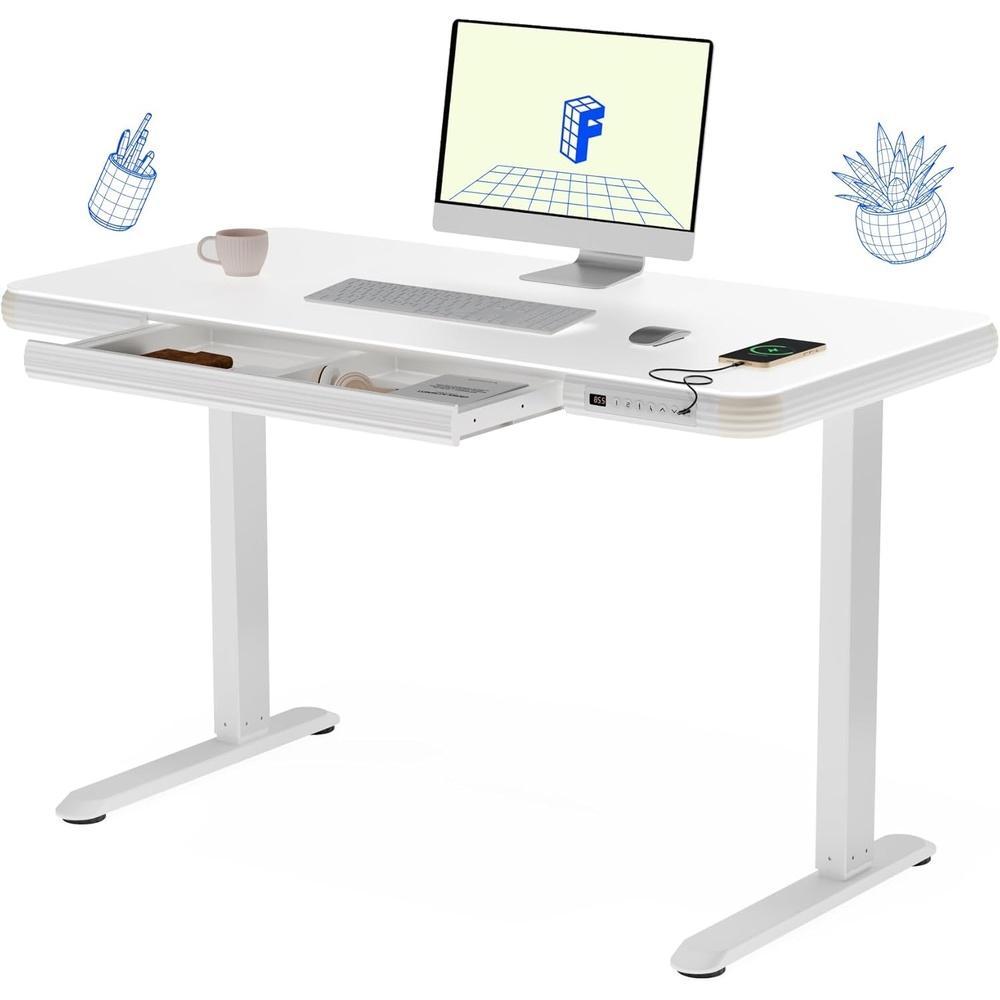 image:imageFLEXISPOT Comhar Electric Pure Glass Standing Desk with Drawer Desktop amp USB Charge Ports 48 Ergonomic Height Adjustable Sit to Stand Desk for Home Office White GlassGlass