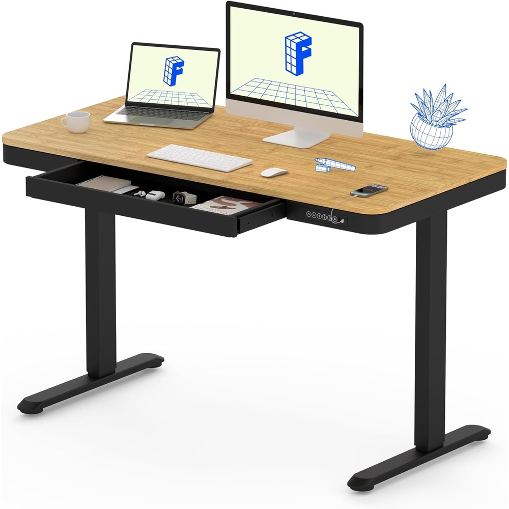 image:imageFLEXISPOT Comhar Electric Pure Glass Standing Desk with Drawer Desktop amp USB Charge Ports 48 Ergonomic Height Adjustable Sit to Stand Desk for Home Office White GlassWood
