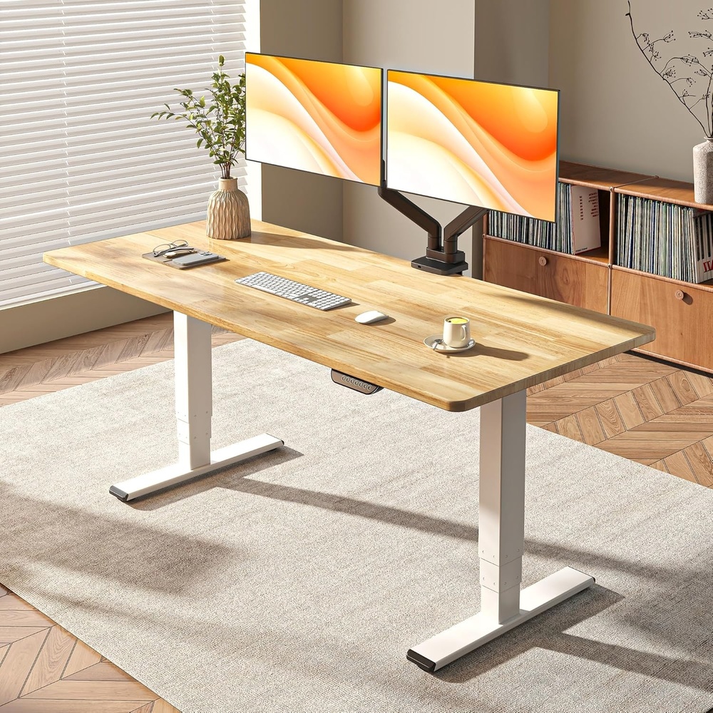 image:imageFLEXISPOT E6 MAX Bamboo Dual Motor 48x24 Inch 3Stage Heavy Duty Standing Desk 330lbs Weight Capacity Height Adjustable Desk wCable Management amp Wheels Solid Bamboo Desktop Black FrameWhite Frame Natural Timber Top