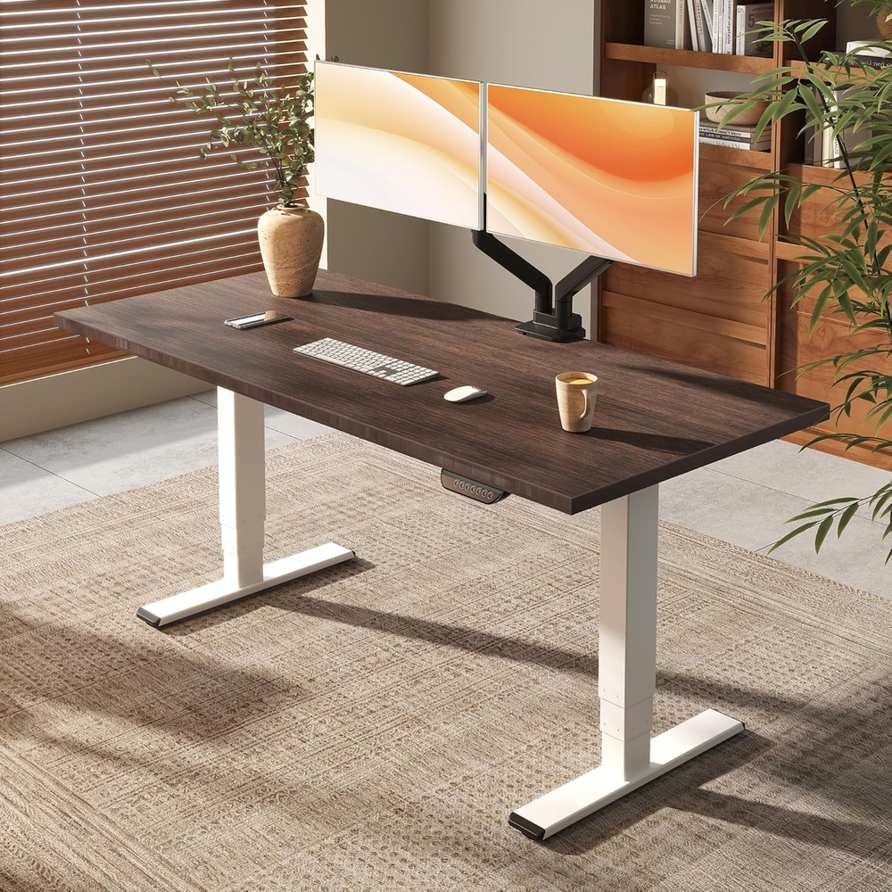 image:imageFLEXISPOT E6 MAX Bamboo Dual Motor 48x24 Inch 3Stage Heavy Duty Standing Desk 330lbs Weight Capacity Height Adjustable Desk wCable Management amp Wheels Solid Bamboo Desktop Black FrameWhite Frame Walnut Bamboo Top