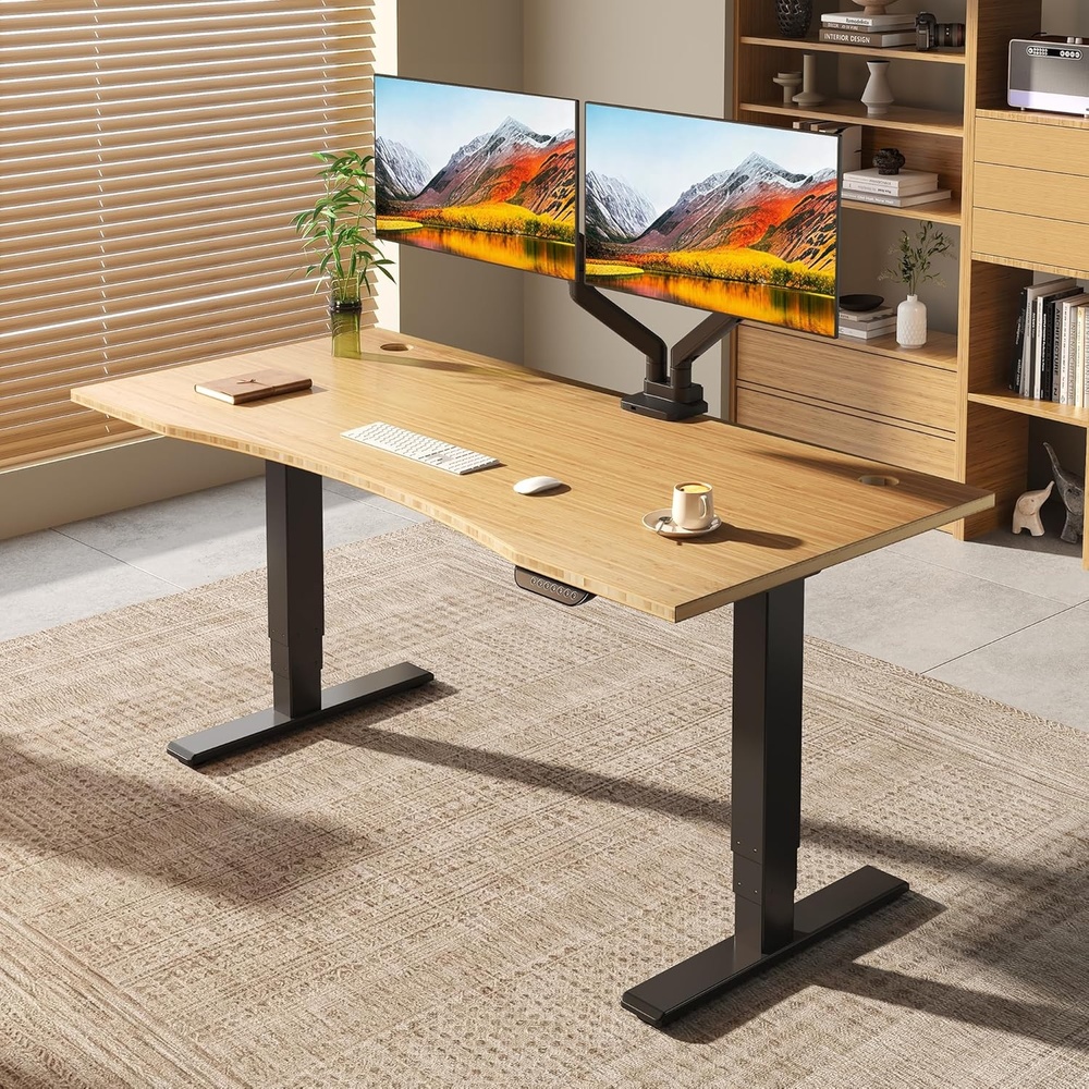 image:imageFLEXISPOT E6 MAX Woodix Acacia Solid Wood 60x30 Dual Motor Heavy Duty Standing Desk 330lbs Capacity 3Stage Height Adjustable Desk wCable Management amp WheelsNatural Acacia Wood White FrameBlack Frame Curved Bamboo Top