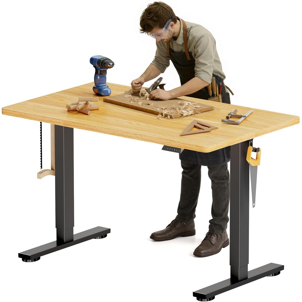 image:imageFLEXISPOT Electric Adjustable Workbench 55x28 Inches Ergonomic Worktable with Drawer for Garage Workshop Office and Home Spacious Desktop for Woodworking Sewing and Crafts White 3 Packages4830 Maple