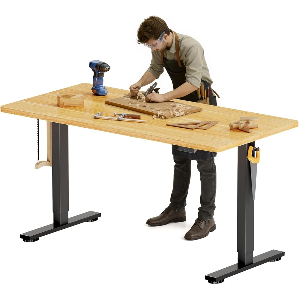 image:imageFLEXISPOT Electric Adjustable Workbench 55x28 Inches Ergonomic Worktable with Drawer for Garage Workshop Office and Home Spacious Desktop for Woodworking Sewing and Crafts White 3 Packages5528 Maple
