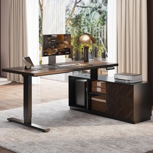 image:imageFLEXISPOT 60 L Shaped Standing Desk with Storage amp CPU Holder Dual Motor Height Adjustable Executive Desk 222 LBS Capacity 1 Thick Desktop for Home Office Black Walnut 3 PackagesBlack Walnut