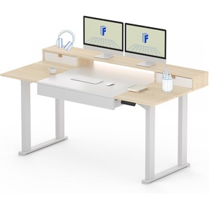 image:imageFLEXISPOT 63x32 in 4Leg Standing Desk with Storage Electric Adjustable Height with 3 Drawers amp Shelving Home Office Workstation Black  Special Walnut TopWhite Frame  White Maple Top With Drawers