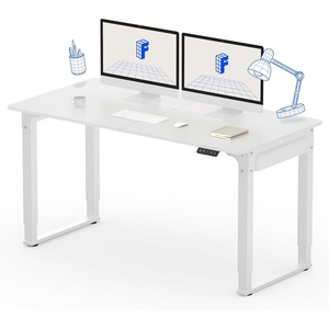 image:imageFLEXISPOT 63x32 in 4Leg Standing Desk with Storage Electric Adjustable Height with 3 Drawers amp Shelving Home Office Workstation Black  Special Walnut TopWhite Frame  White Top