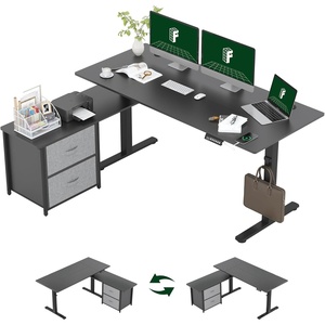 image:imageFLEXISPOT L Shaped Standing Desk with Drawers Large Electric Height Adjustable Executive Desk Sit Stand Desk for Home Office and Workstation Hooks and USB Port 63x28 White Wood GrainBlack