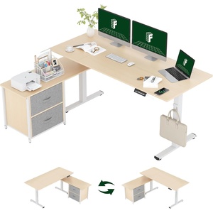 image:imageFLEXISPOT L Shaped Standing Desk with Drawers Large Electric Height Adjustable Executive Desk Sit Stand Desk for Home Office and Workstation Hooks and USB Port 63x28 White Wood GrainWhite Wood Grain
